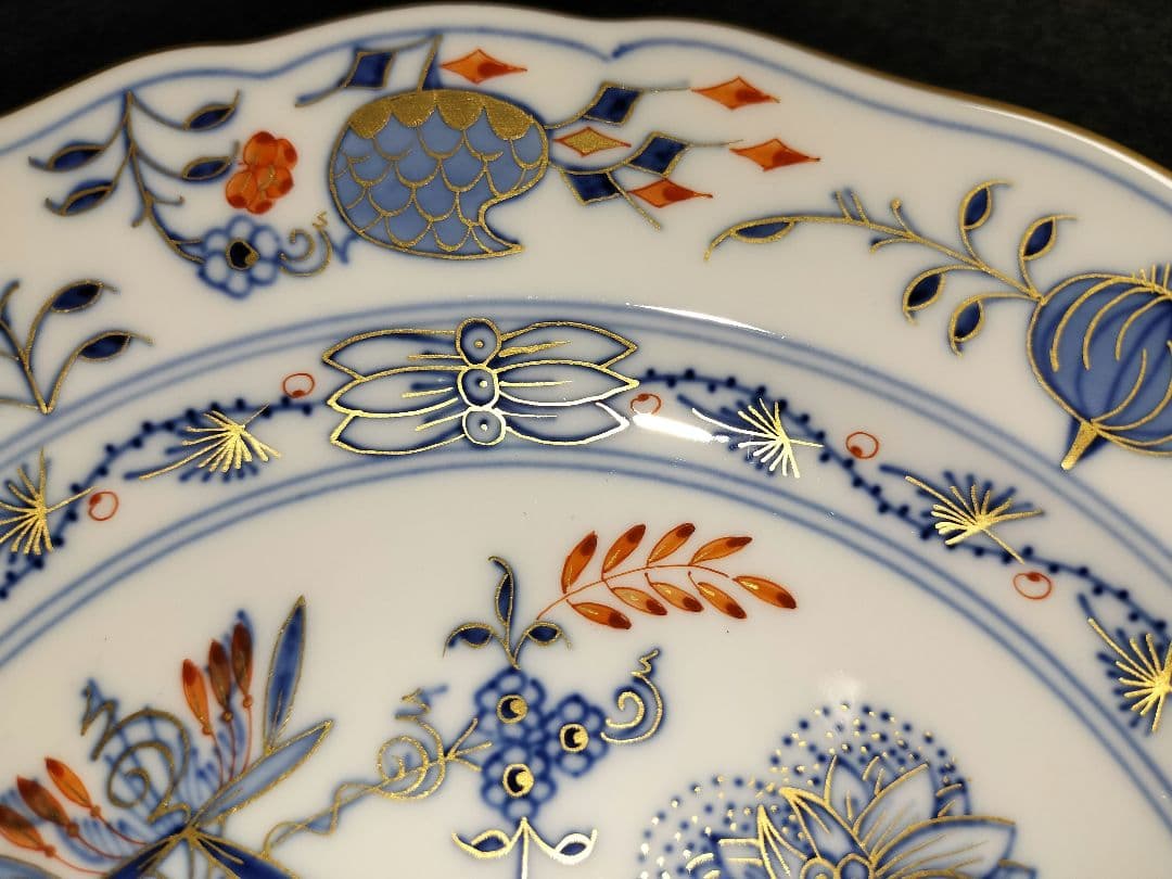 新品《18cm》最高峰一級品 Meissen マイセン 朱金オニオン プレート皿