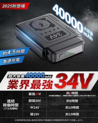 ファンバッテリーセット ファン付き作業服対応【2025夏モデル＆34V超高出力A