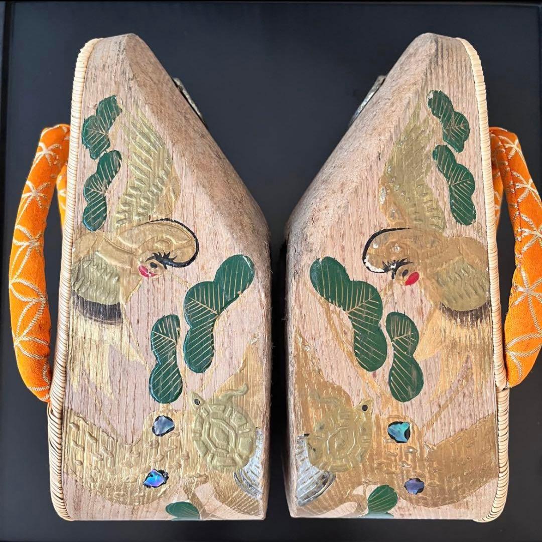 ぽっくり　七五三履き物　七歳　松に鶴亀　本畳表　こっぽり