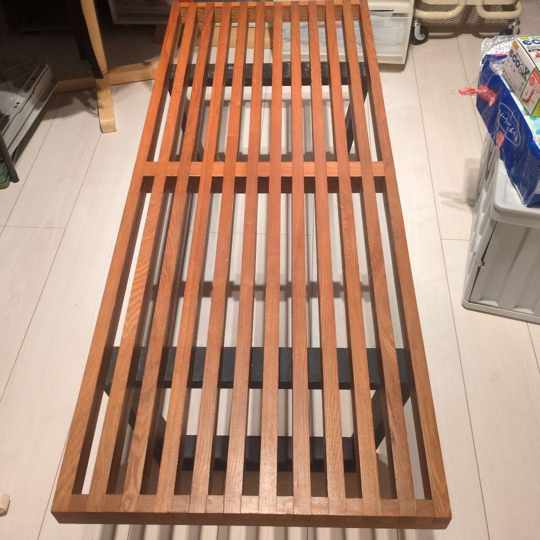 【引き取り/着払い限定】ガラス天板付き プラットフォームベンチ　ネルソンベンチ風