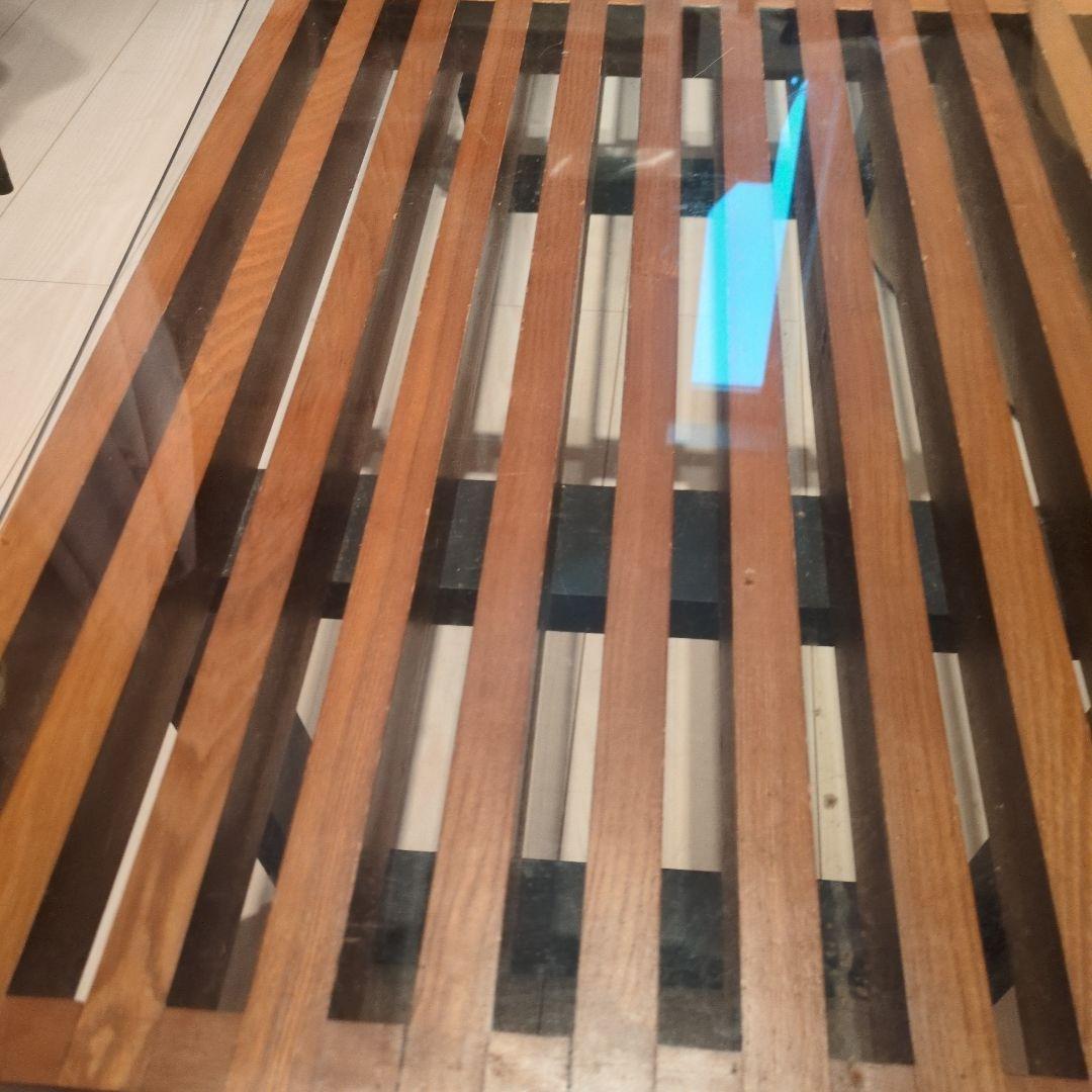 【引き取り/着払い限定】ガラス天板付き プラットフォームベンチ　ネルソンベンチ風