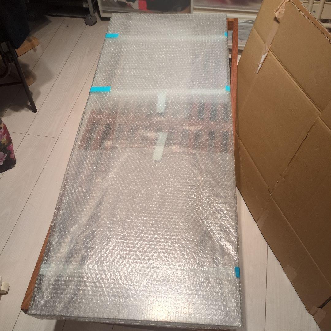 【引き取り/着払い限定】ガラス天板付き プラットフォームベンチ　ネルソンベンチ風