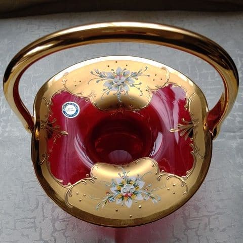 美品☆ムラノガラス 赤 金彩 24K ヴェネチアン イタリア製