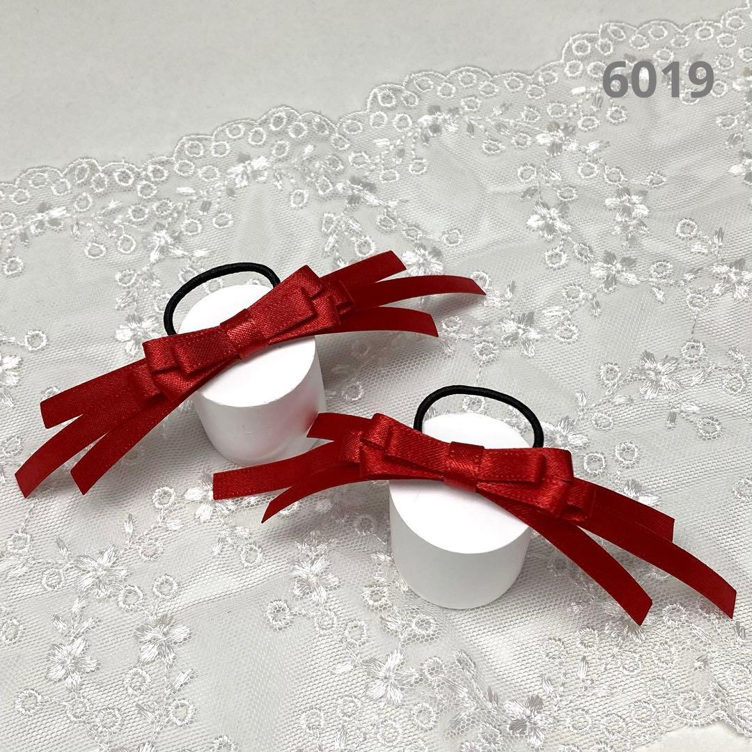 6019 ハンドメイド ヘアゴム たらりんリボン 青山リボン サテン レッド