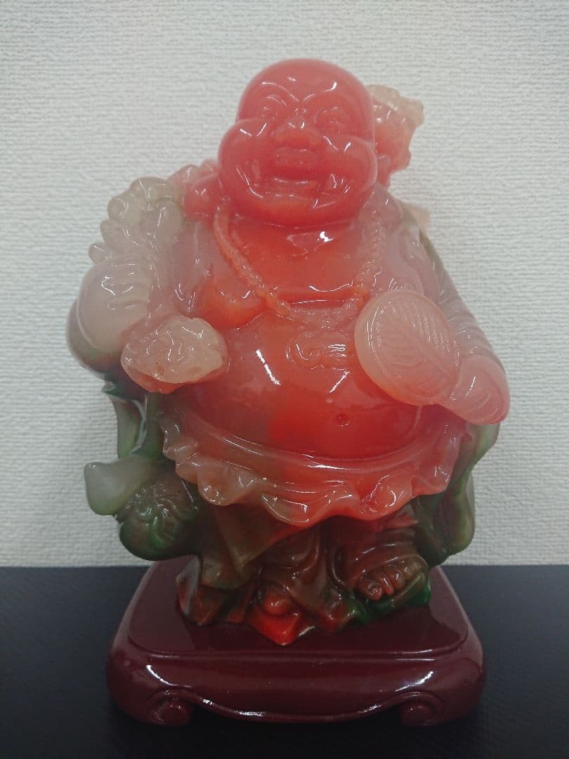 H1 天然石推測 布袋様 台座付き オブジェ 七福神 布袋尊 縁起物 翡翠 瑪瑙