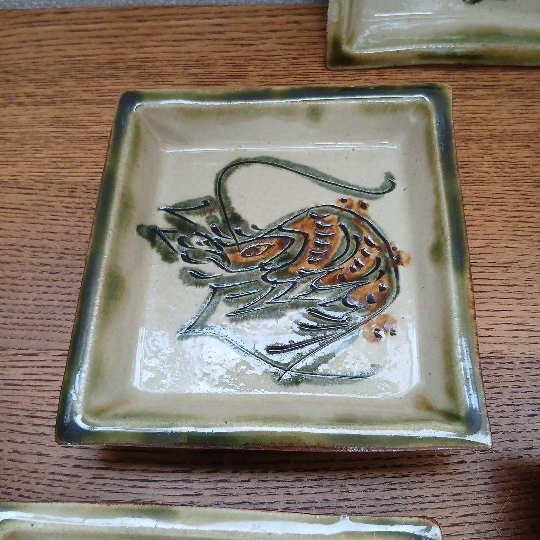 民芸 角皿 5枚 海老 エビ 民藝 レトロ 銘々皿 お皿 - メルカリ