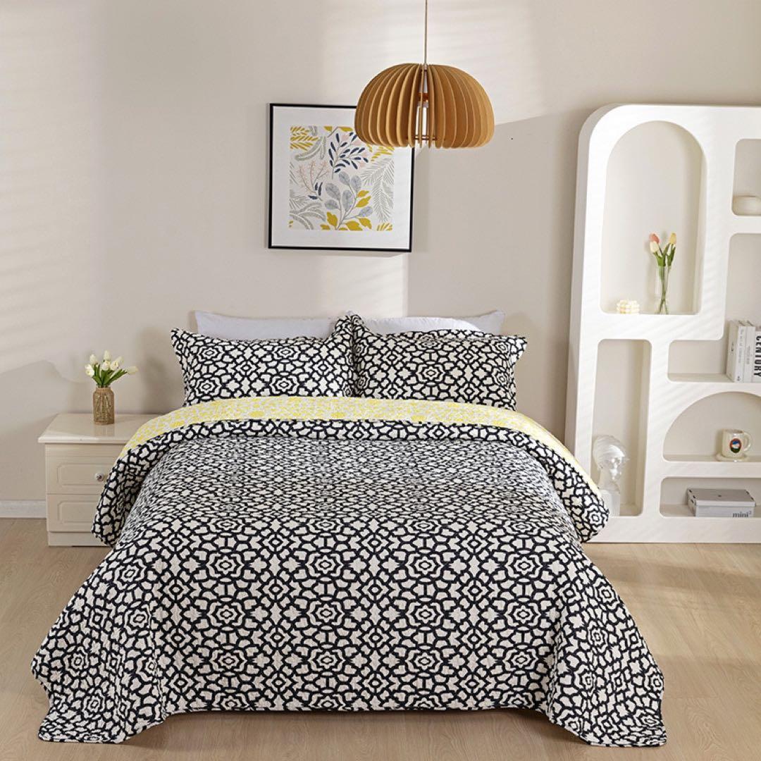 キルトベッドカバー3点セット綿マルチカバー キルティング 009