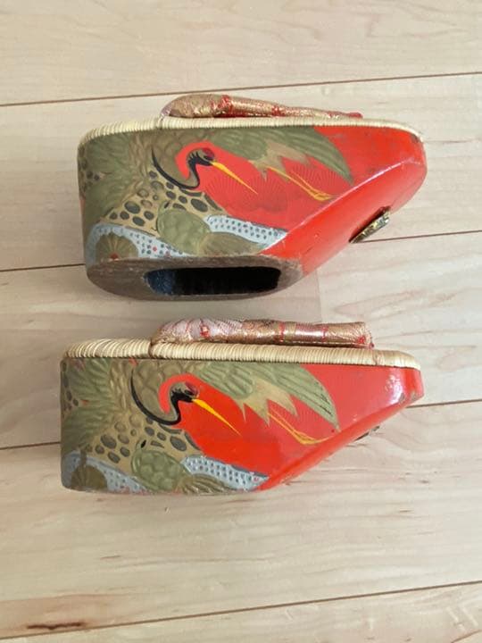 アンティーク　ぽっこり草履　鶴羽