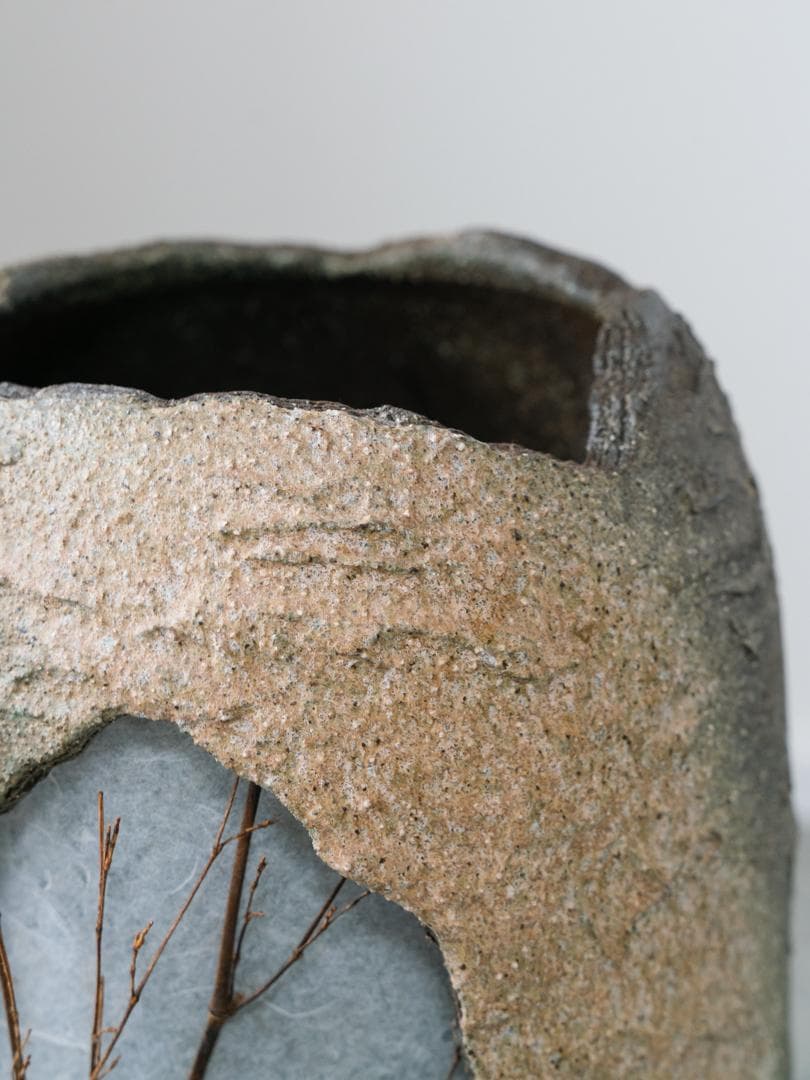 和モダン 信楽焼 つくばい照明 灯り オブジェ 陶器　ライト 什器