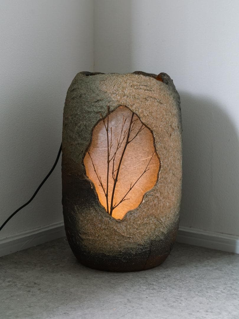 和モダン 信楽焼 つくばい照明 灯り オブジェ 陶器　ライト 什器