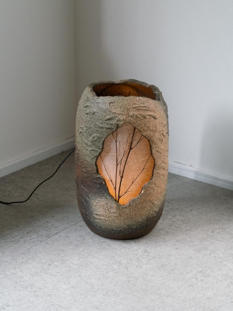 和モダン 信楽焼 つくばい照明 灯り オブジェ 陶器　ライト 什器