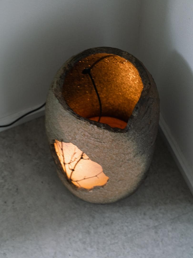 和モダン 信楽焼 つくばい照明 灯り オブジェ 陶器　ライト 什器