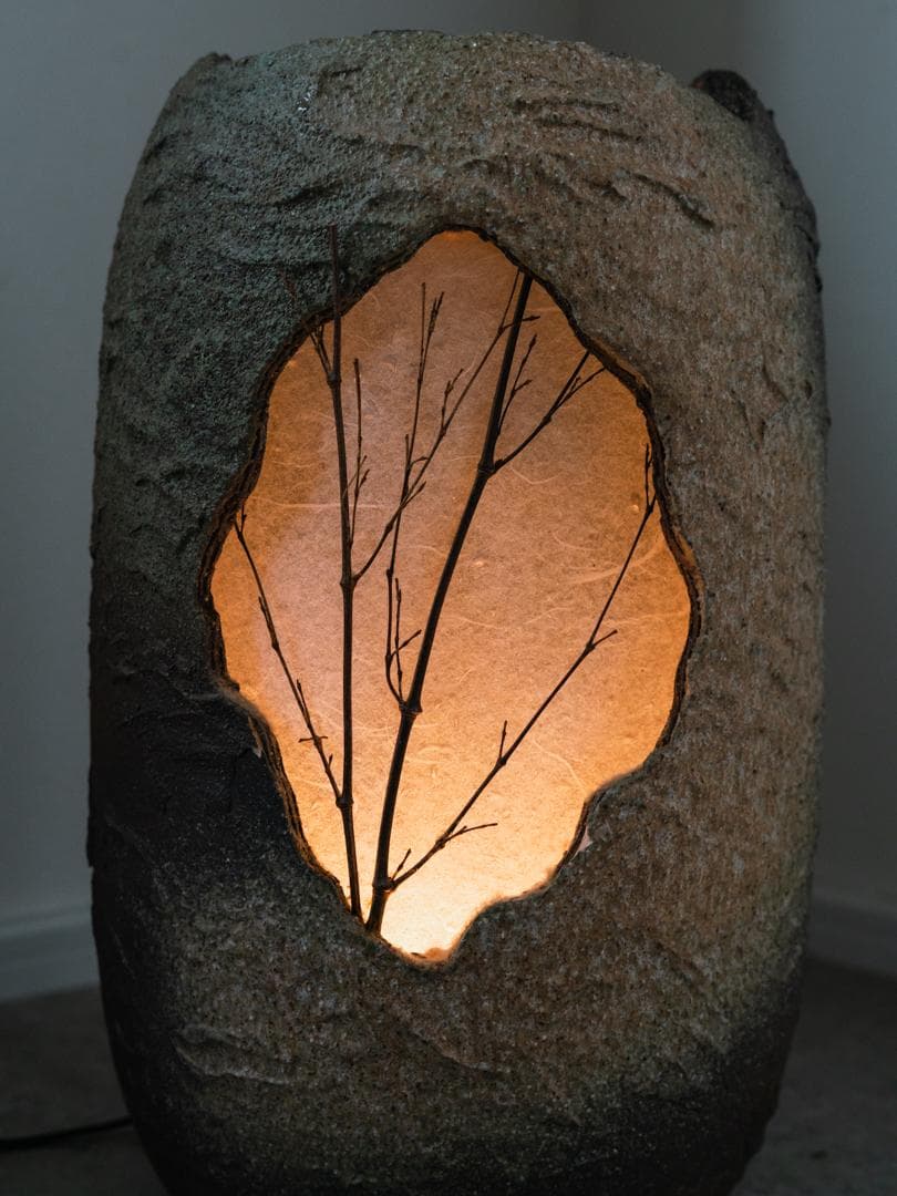 和モダン 信楽焼 つくばい照明 灯り オブジェ 陶器　ライト 什器