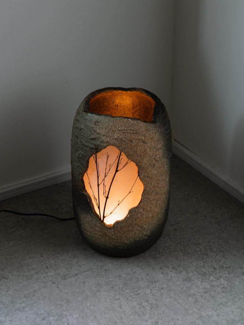 和モダン 信楽焼 つくばい照明 灯り オブジェ 陶器　ライト 什器