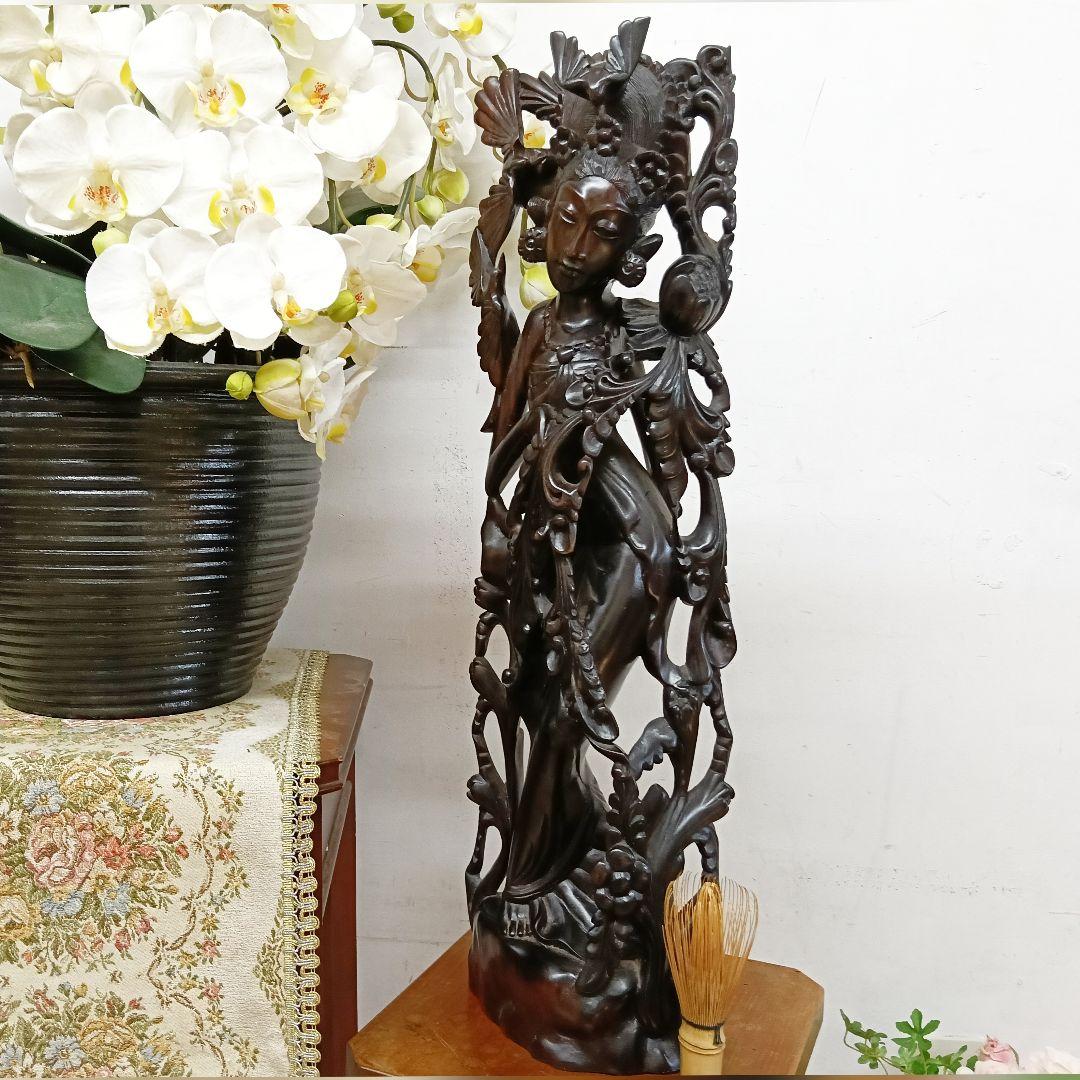 インドネシア バリ島 木彫 黒檀 女神踊り子 置物 オブジェ62cm AK43