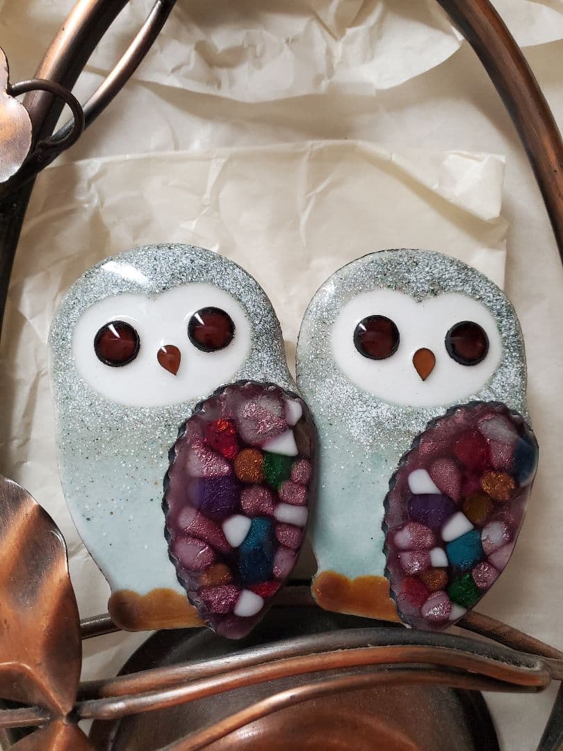 フクロウの壁掛けオルゴール　北一硝子