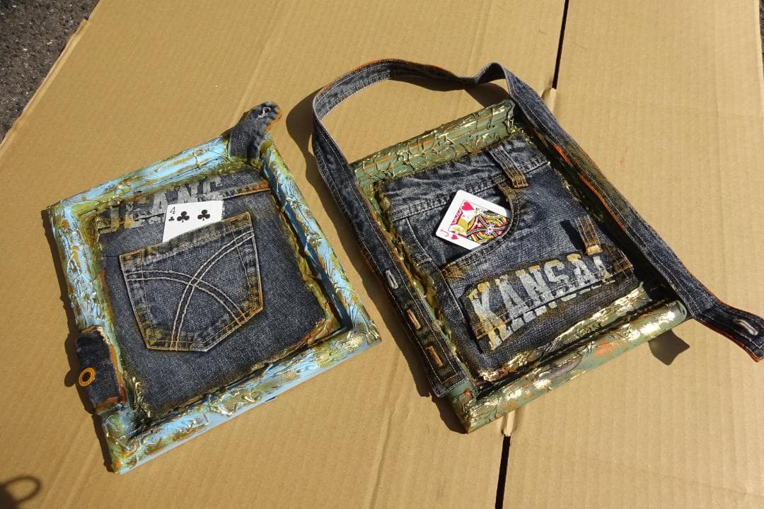 デニム フォトフレーム 写真立て インテリア雑貨 小物入れ ポケット 壁掛け