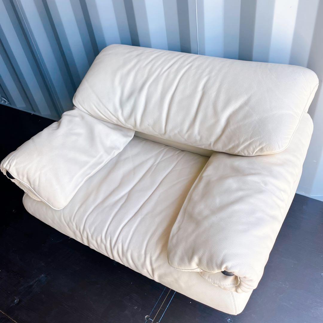 取付無料！IDC大塚家具 ポルトロメック ジェミニ 総本革アイボリー1P