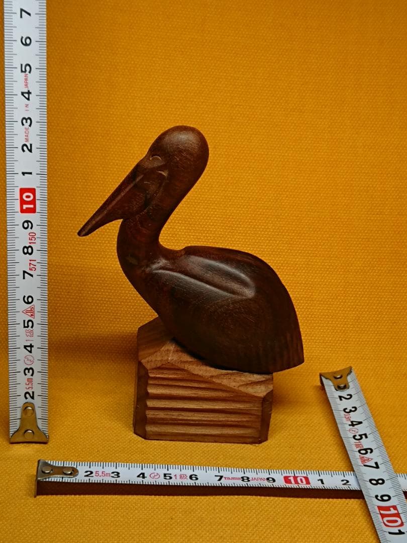 【美品】トリ　鳥　ペリカン　木彫り　置物　インテリア　工芸品　美術品　A3175