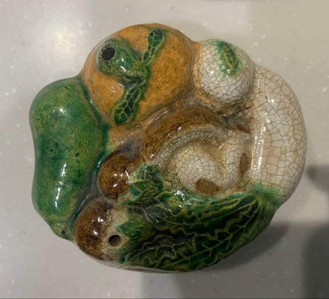 希少　中国　漳州窯　三彩野菜　水滴　明時代末期
