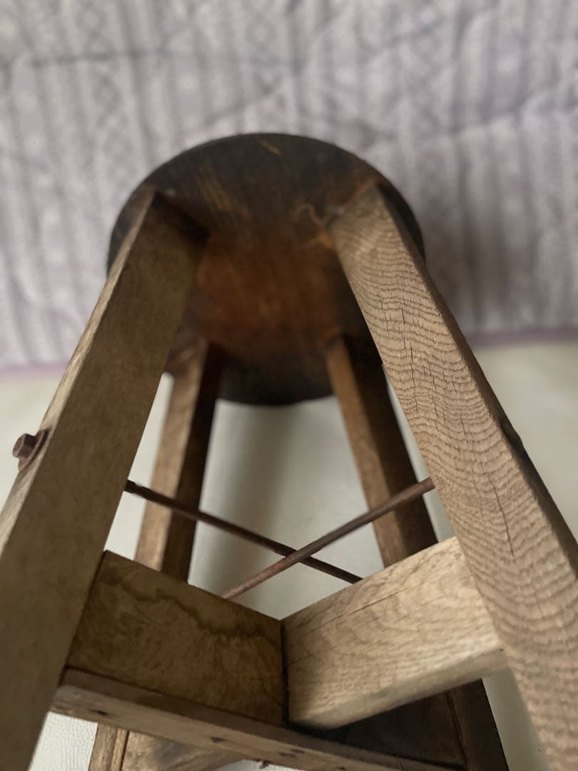 かなり古い 丸椅子 木製 スツール レトロ アンティーク ヴィンテージ チェア