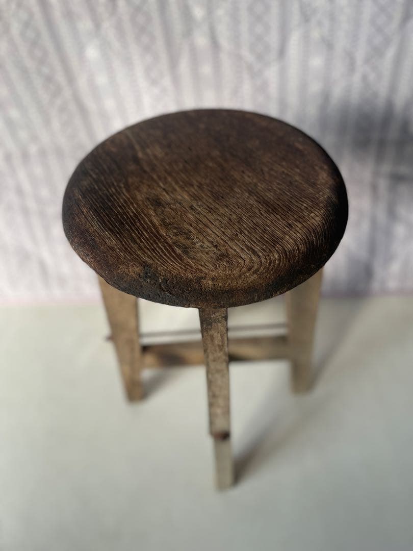 かなり古い 丸椅子 木製 スツール レトロ アンティーク ヴィンテージ チェア