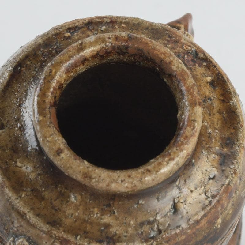 茶道具 萩焼 野坂江月作 耳付瓢形 茶入 仕覆付 森山