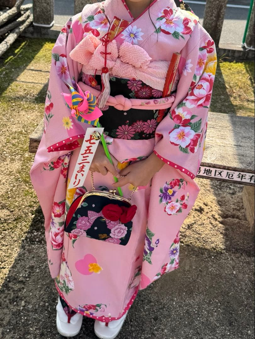 七五三 着物セット ピンク花柄　七歳