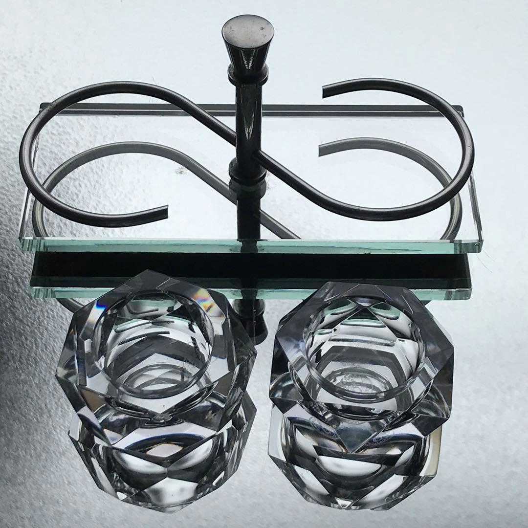 激レア♪オールドバカラBACCARATソルトセラー美しい鏡台座付き★塩胡椒入れ★