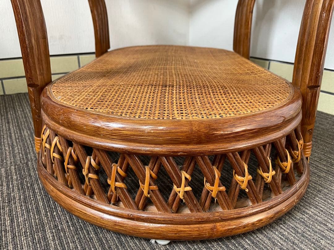 ラタン 籐 センターテーブル オーバル 天板ガラス