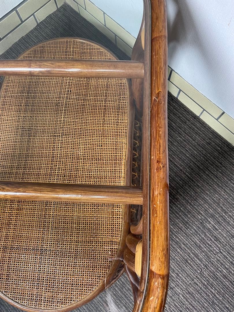 ラタン 籐 センターテーブル オーバル 天板ガラス