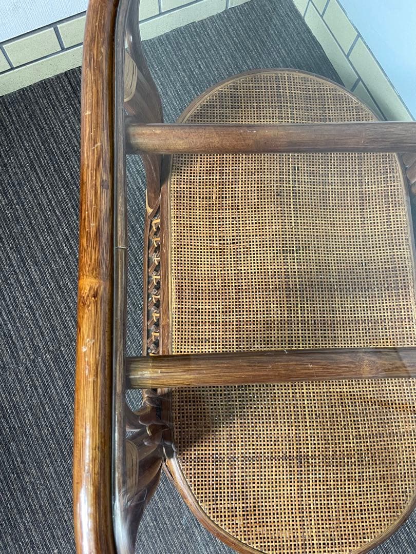 ラタン 籐 センターテーブル オーバル 天板ガラス