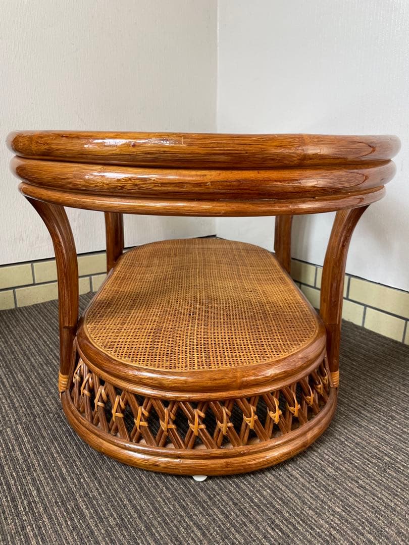 ラタン 籐 センターテーブル オーバル 天板ガラス