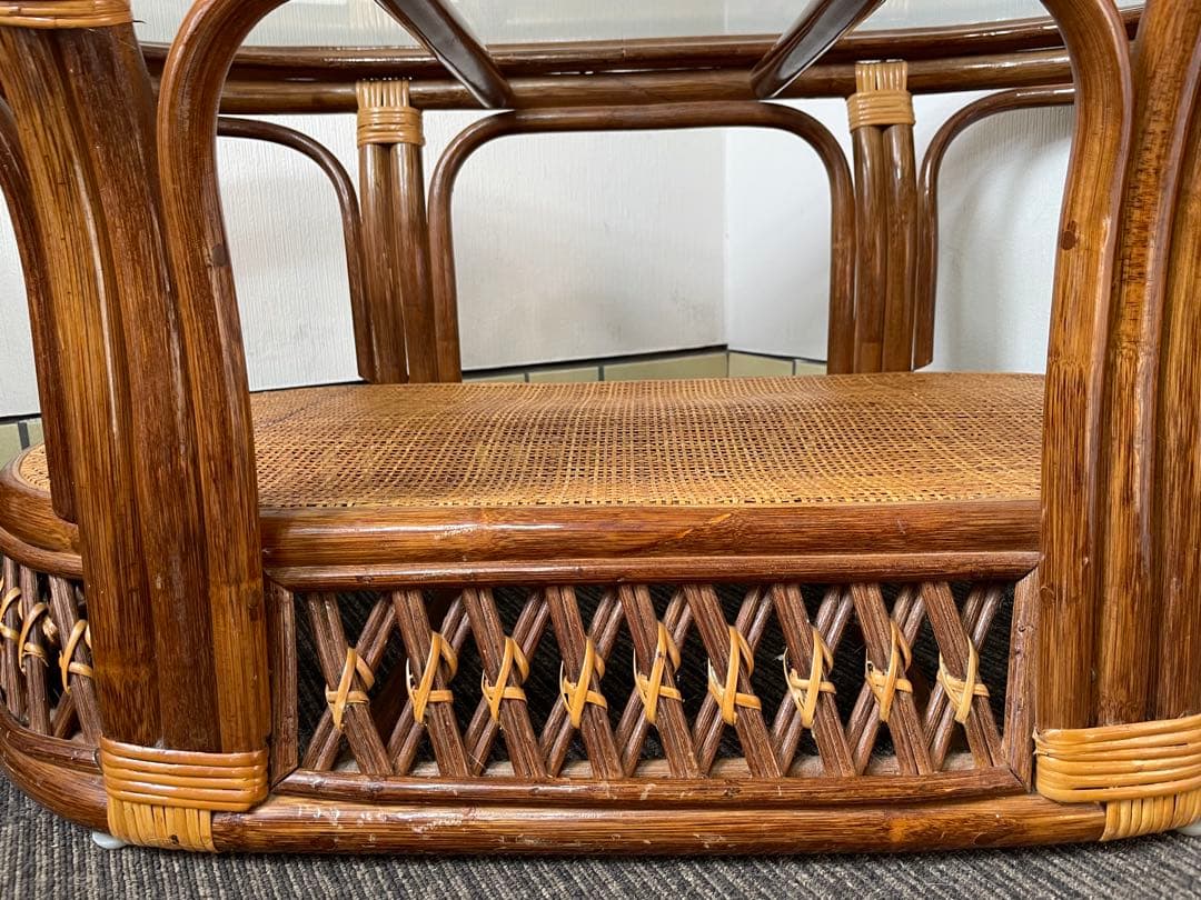 ラタン 籐 センターテーブル オーバル 天板ガラス