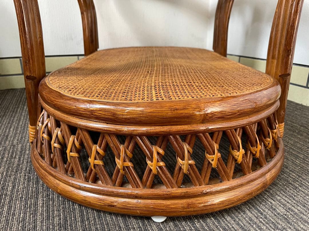 ラタン 籐 センターテーブル オーバル 天板ガラス