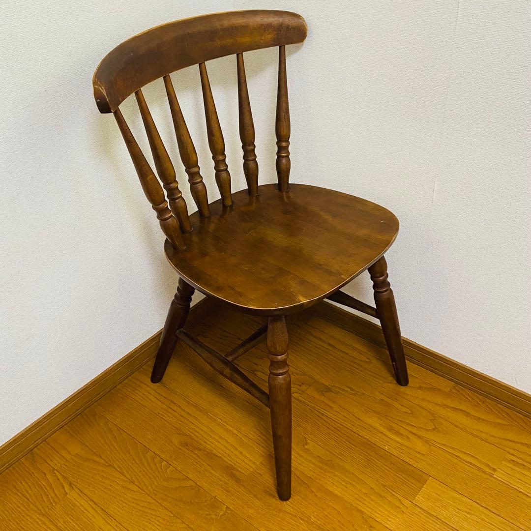 木製 アンティーク調 レトロ スピンドルバックチェア ブラウン　ダイニング　椅子