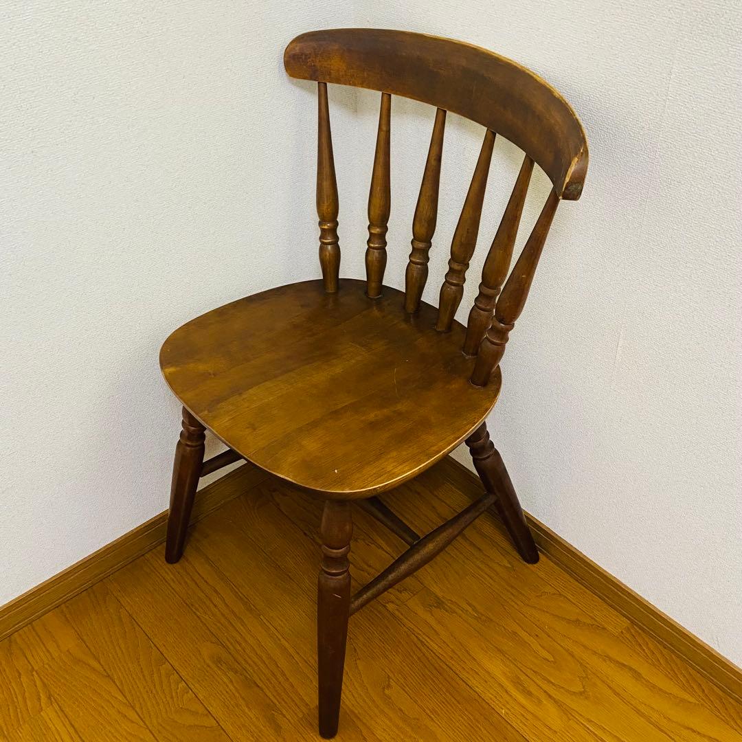 木製 アンティーク調 レトロ スピンドルバックチェア ブラウン　ダイニング　椅子