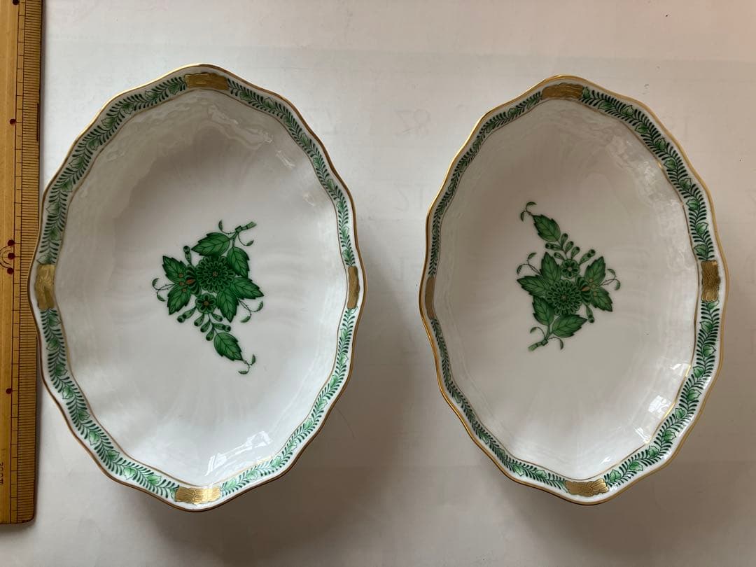 ヘレンド アポニーグリーン スイートディッシュペア