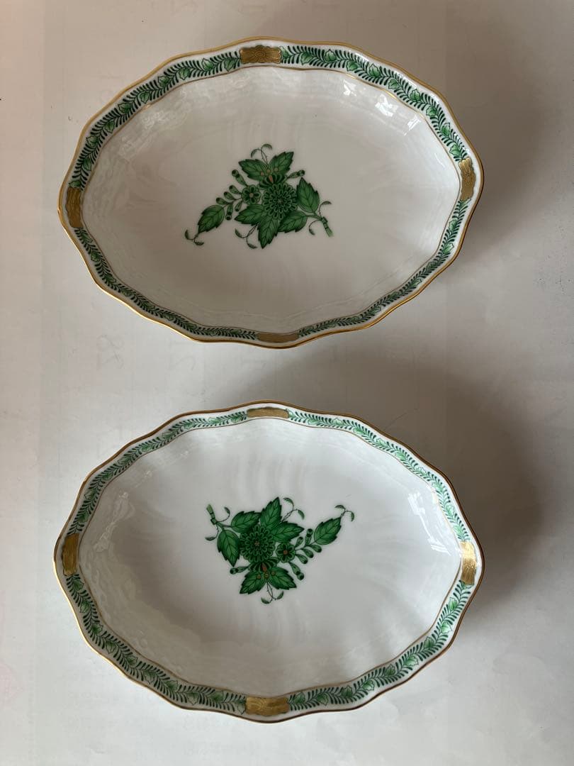 ヘレンド アポニーグリーン スイートディッシュペア