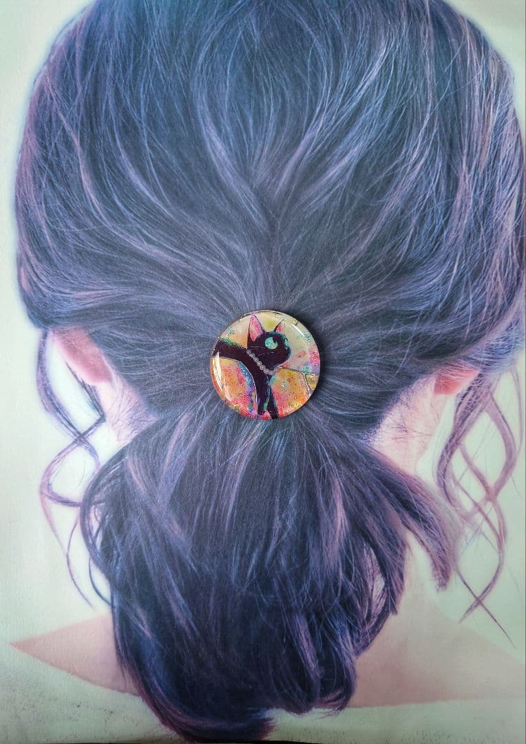 レジン　猫　ヘアゴム　ブローチ　ポニーフック　No.421