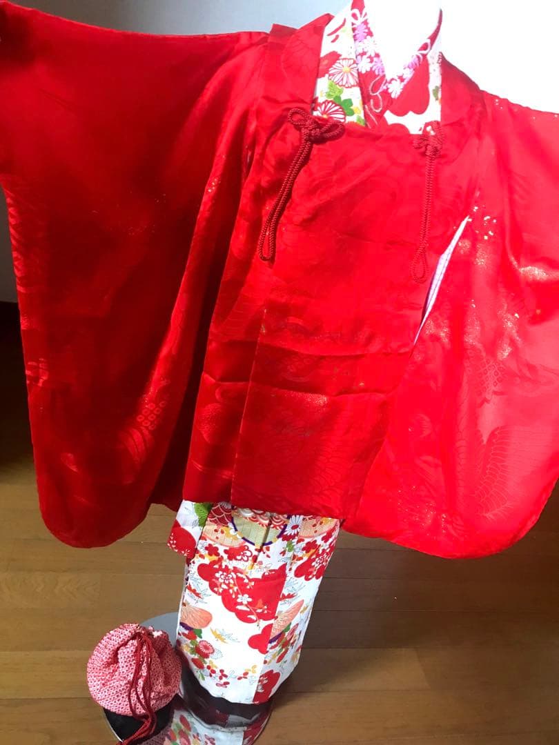 七五三3歳　女の子着物セット　正絹　アンティーク　袖付き羽織　個性的❤️