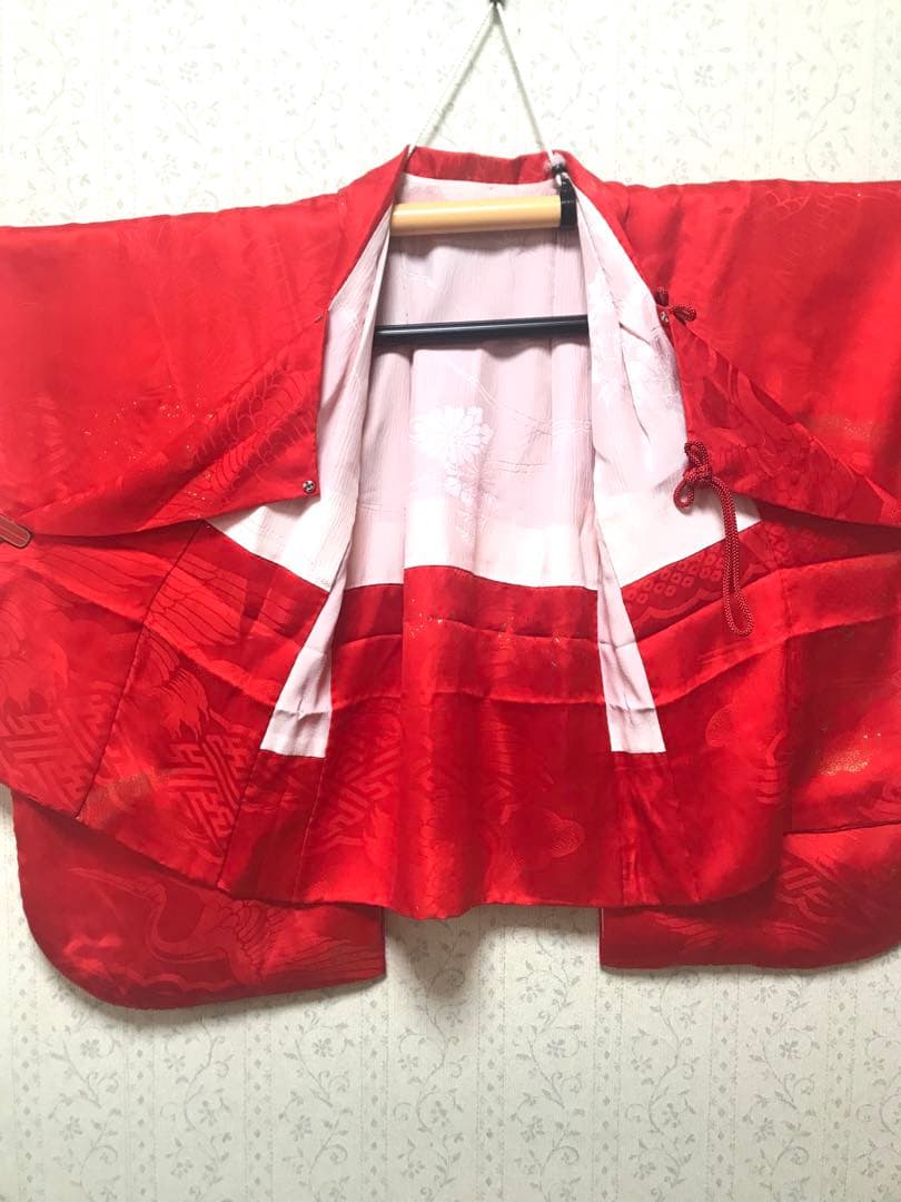 七五三3歳　女の子着物セット　正絹　アンティーク　袖付き羽織　個性的❤️