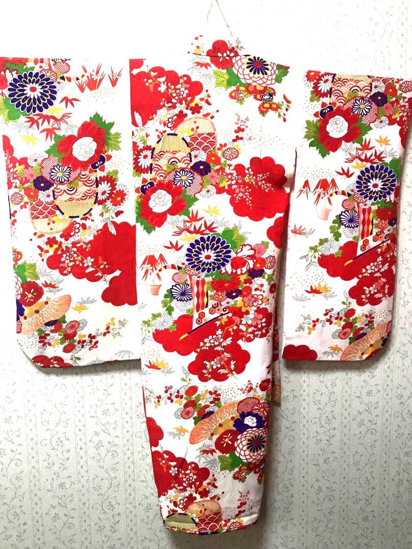 七五三3歳　女の子着物セット　正絹　アンティーク　袖付き羽織　個性的❤️