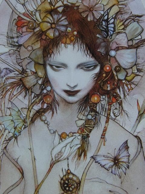 天野喜孝、【初夏】、希少な大判額装用画集より、新品額装付