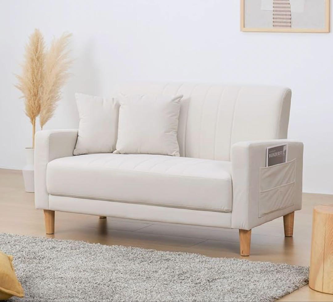 ホワイトファブリックソファ 2人掛け