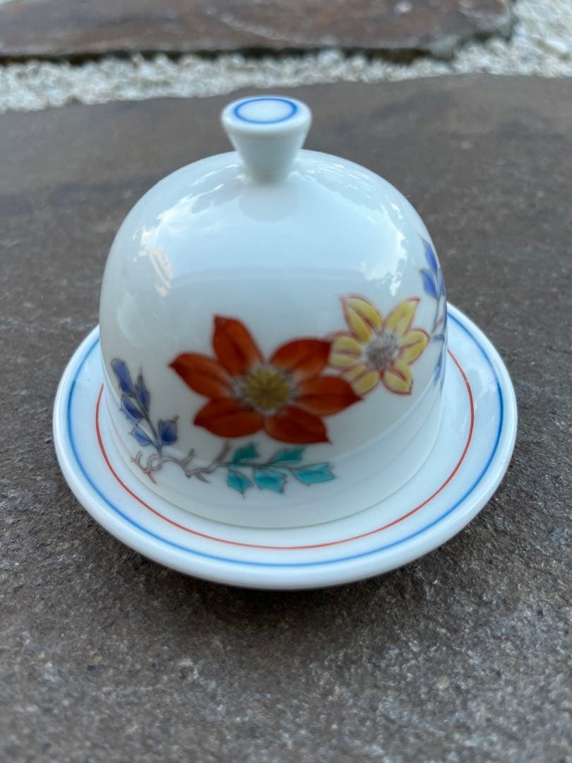 有田焼　鷹峯　蓋付きバター皿　バターケース　5枚セット　アンティーク