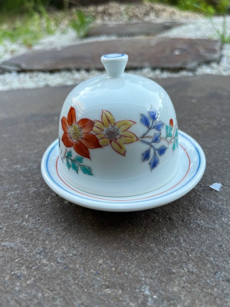 有田焼　鷹峯　蓋付きバター皿　バターケース　5枚セット　アンティーク