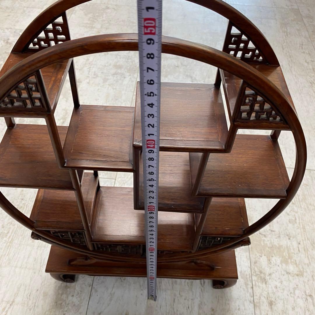 唐木 花梨無垢　飾り棚 和風アンティーク　茶器棚　盆栽台 丸型 円形