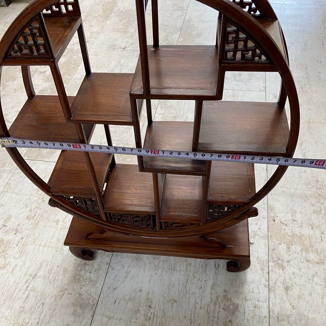 唐木 花梨無垢　飾り棚 和風アンティーク　茶器棚　盆栽台 丸型 円形