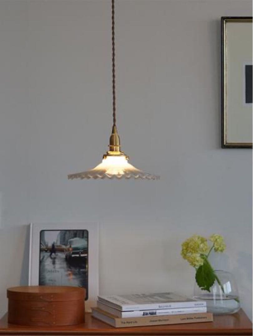 プリーツミルクガラス　ペンダントライト